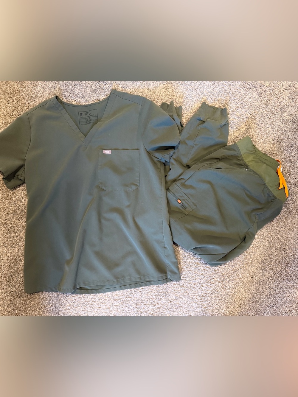 Figs Olive V-Neck Scrub Top and Zamora Jogger Set